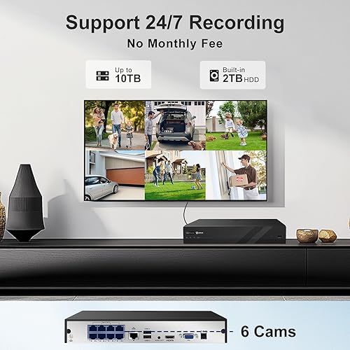 Miniatura 5 de Anpviz 8CH 4K PoE Sistema de cámaras de seguridad, 6 piezas de cámaras IP PoE con cable de 8MP con detección de humanos y vehículos, visión nocturna