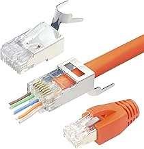 VCELINK 2. Gen. Netzwerkstecker Cat7 Cat6A Pass Through RJ45 Stecker für Verlegekabel Geschirmt mit Einfädelhilfe und Knickschutz 10 Stück, Switch/TV / PS4 / ADSL/Modem/TV Box/Router/PC