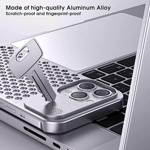 Miniatura 7 de Arae Funda de aluminio para iPhone 14  iPhone 13, disipación de calor anticaídas, funda delgada antiarañazos para iPhone 14iPhone 13, gris