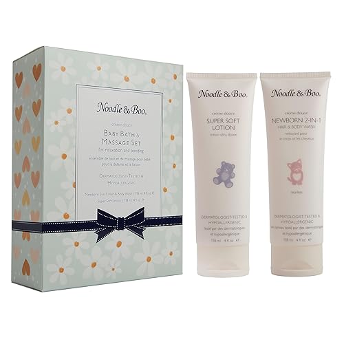 Noodle & Boo Set de regalo de baño y masaje para bebés, con gel de baño y cuerpo para recién nacidos, loción súper suave, probado por pediatras y