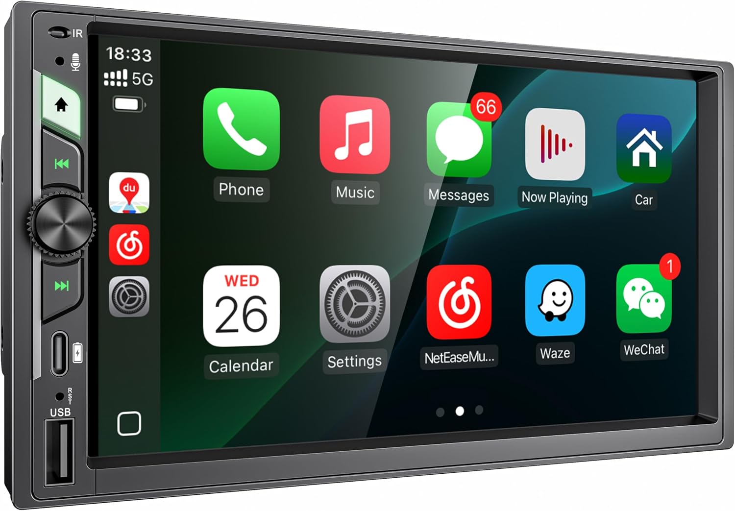 7'' Double Din Car Stereo with Wireless Apple CarPlay & Android Auto, Wireless Airplay & Mirror Link, 1024x600 HD Touchscreen, 240W, Bluetooth, 12-LED Waterproof Backup Camera, Steering Wheel Control 7 inches