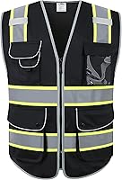 Vista 17 de JKSafety - Chaleco de seguridad azul con cremallera frontal de alta visibilidad, 9 bolsillos, azul con tiras reflectantes de doble tono, estándares