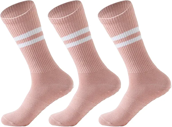 Pilates Socks With Grips for Women: Cute Non Slip Crew Gripper Yoga Sock - Grippy Sticky for Hospital/Dance Barre/Workout