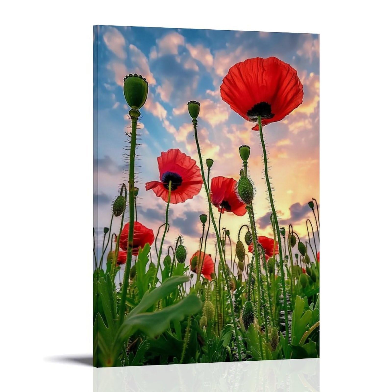 Hueryryhy Frame-Style 24X36inch Vibrant Red Poppies Framing Golden Hour Cloudscape 01 Poster Wall Art Canvas Vintage Aesthetic Painting Decor For Rooms 24X36inch Frame-Style