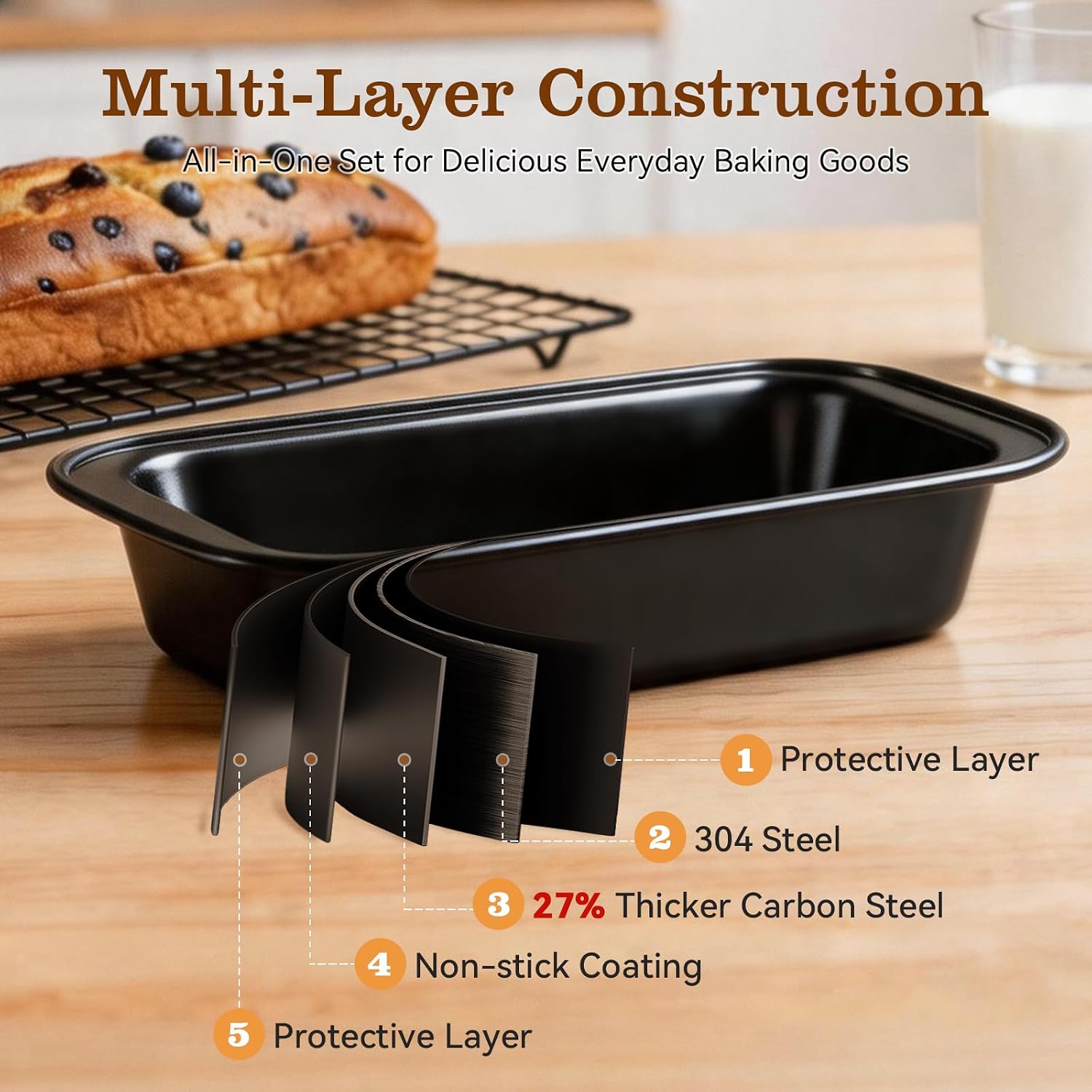25-Picec Nonstick Baking Pans Set, High-Carbon Steel for Kitchen (Black)