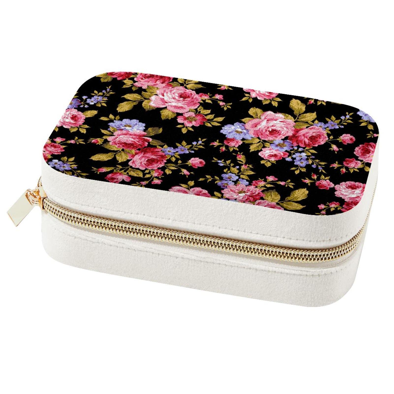 Boîte à bijoux de voyage portable pivoine rose pour bague et collier