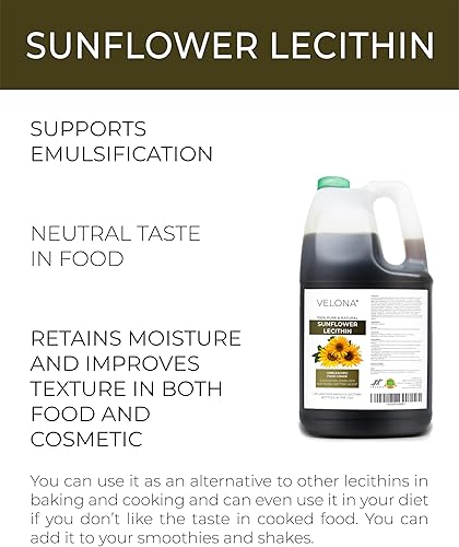 Vista 13 de velona Lecitina líquida pura de girasol, 4 onzas líquidas, grado alimenticio, sin blanquear, emulsionante, estabilizador, suavizante, suavizante
