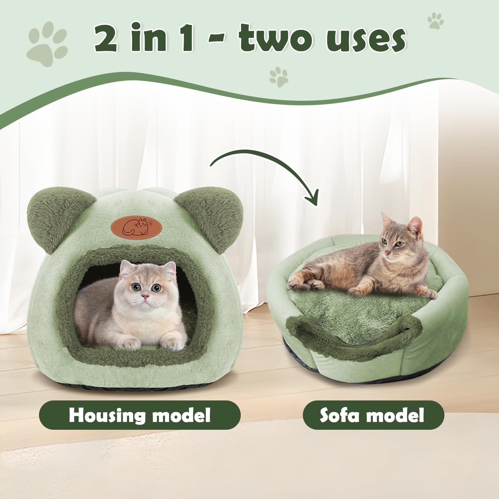 TUAKIMCE Cat Bed for Indoor Cats Cat Cave Kitten Bed Igloo, Kitten Tent House with Removable Washable Pillow Cushion - Image 4