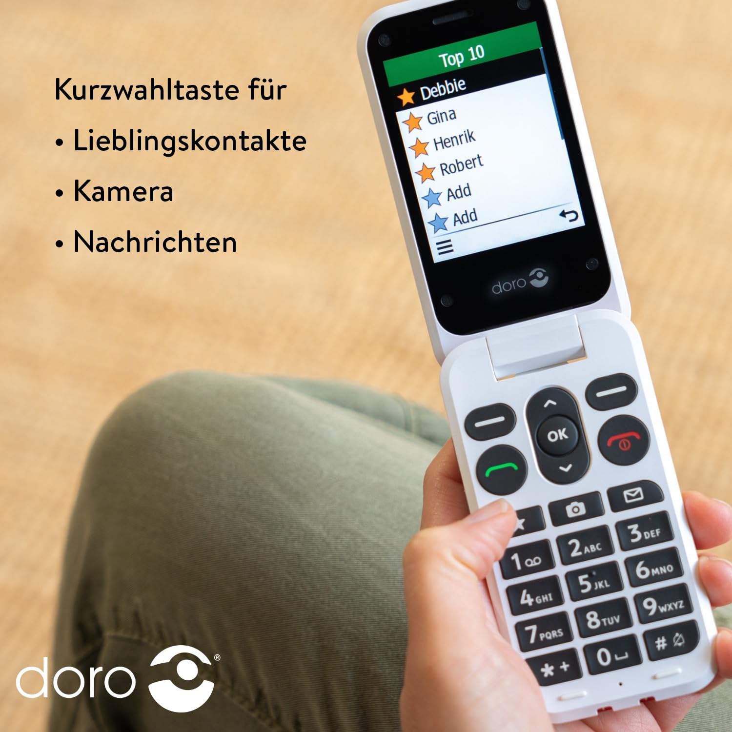 Doro Leva L20 Seniorenhandy, großes Display im Querformat – leistungsstarker HD-Sound – Kamera – Unterstützungstaste mit GPS-Ortung – Basic-Telefon ohne Internet (Schwarz & Weiß)