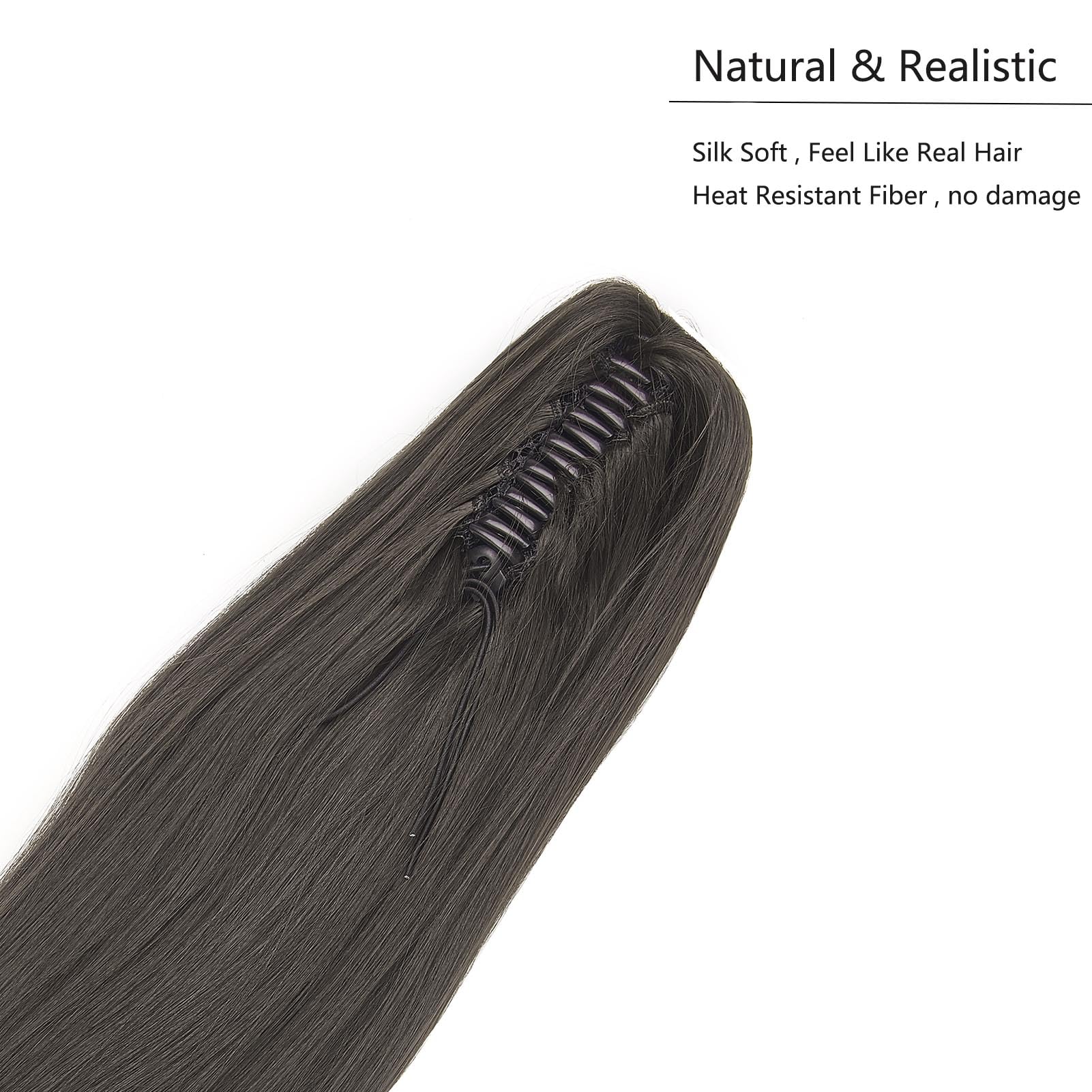 Cybelleza 20inch Ponytail Hair Extensions Straight Ponytail Claw Jaw on Long Straight Pony Tails Clip in Hair Extensions Synthetic Hair pieces for Women Dark Brown - Image 3
