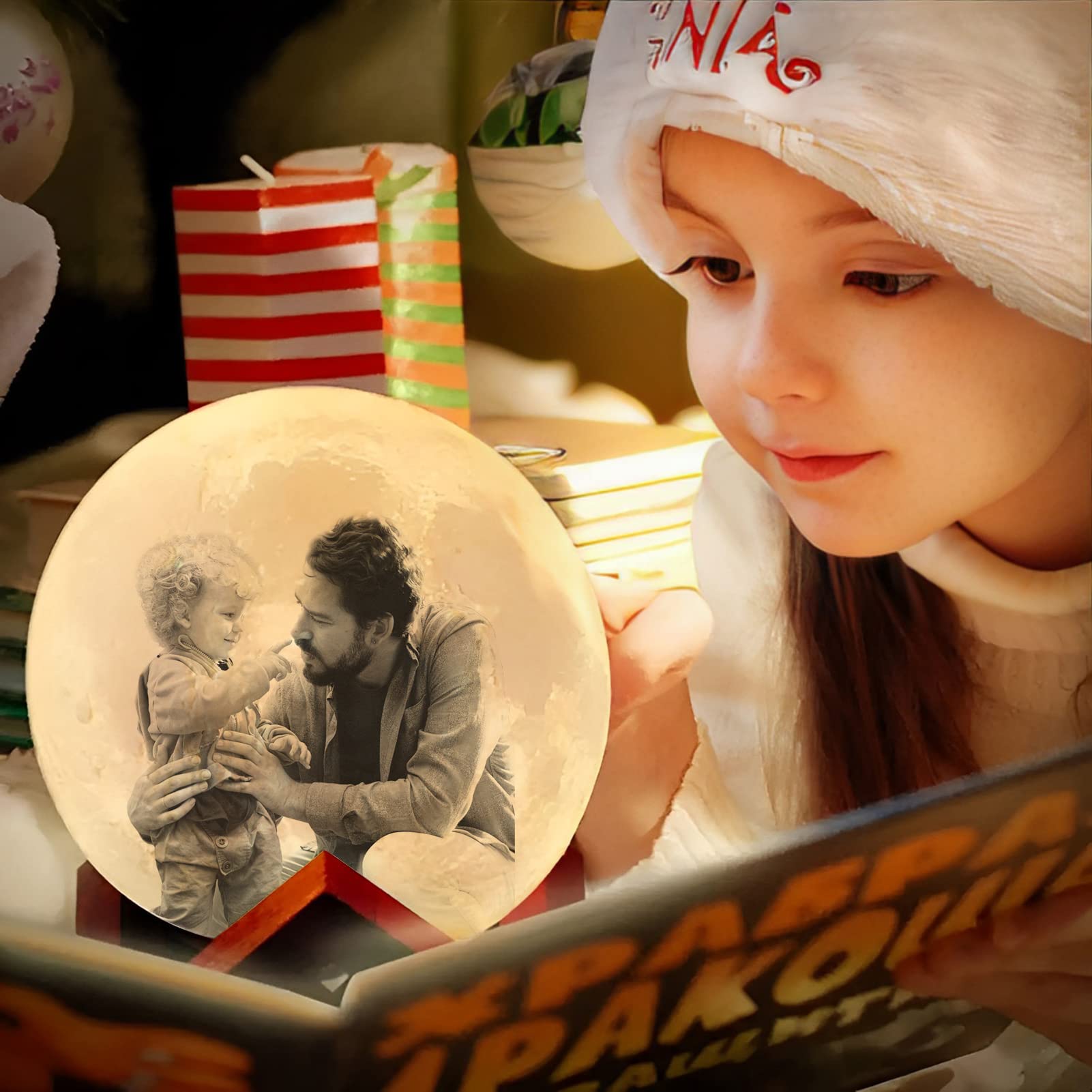 Lampada Lunare 3D Personalizzata Con Foto E Testo, Base In Legno, 16 Colori Con Telecomando, Ricarica USB, Luce Notturna Per Bambini E Regali
