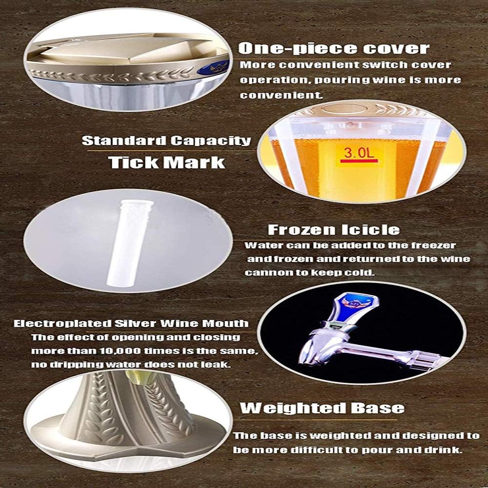 Beer Beverage Drink Dispenser 3L Beer Tower Dispenser with Daucet And Removable Ice Tube for Parties Festivals and Bar Easy to Clean (Color : Gold) (Green)