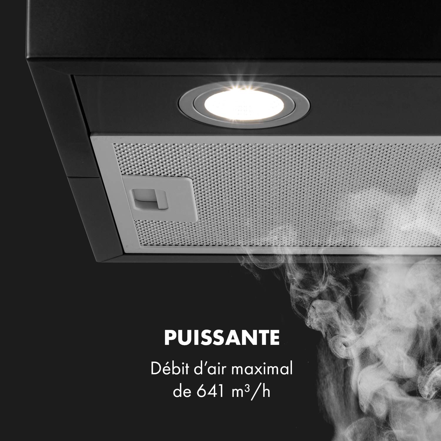 Klarstein Hotte Aspirante Ilot Central de Cuisine Silencieuse et Design, Débit d'air 624m³/h, Minuteur, 3 Modes, Hotte Aspirante, Filtres à Charbon Actif, Ilot Central, Noir