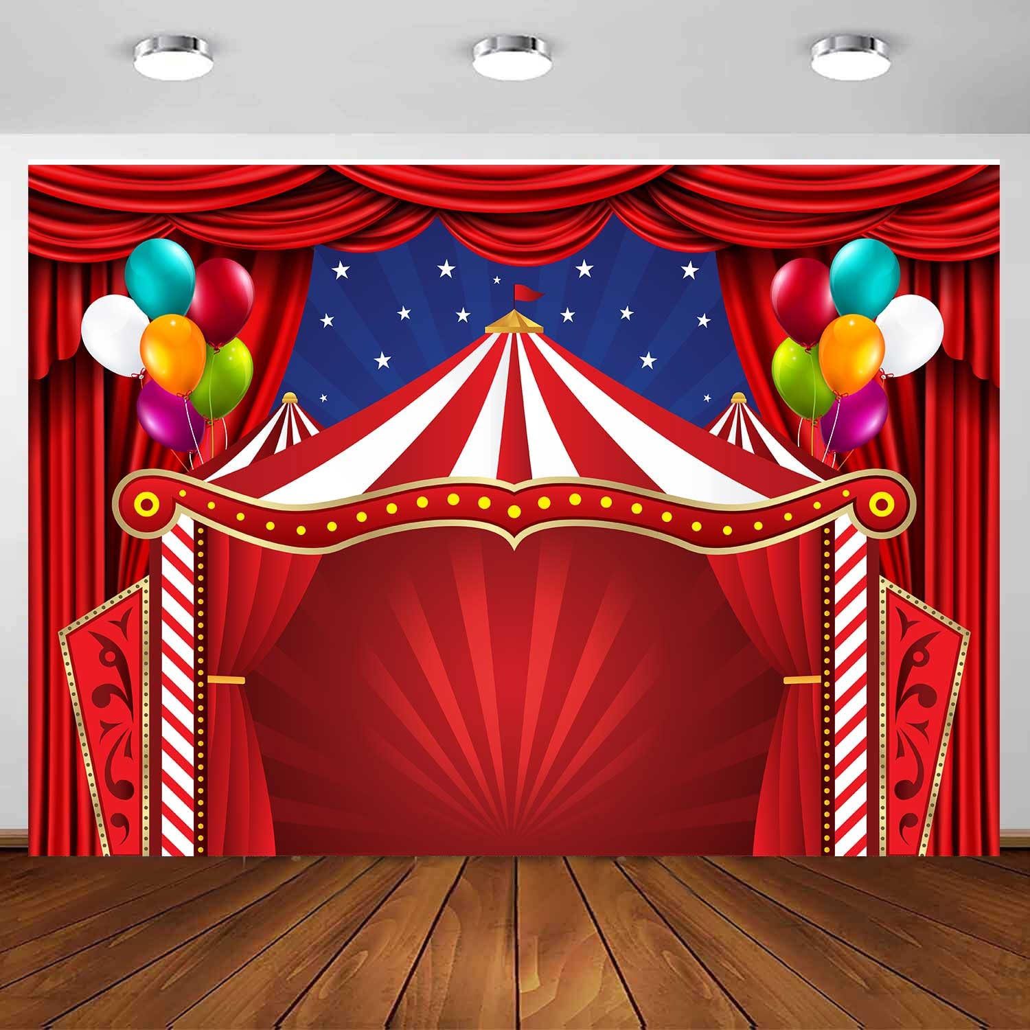 Carnival Backdrop 7 x 5 ft, Circus Theme Red Curatin Balloon Backdrop Carnival Photo Booth Props Kids Adults Birthday Baby Shower Party Decoration