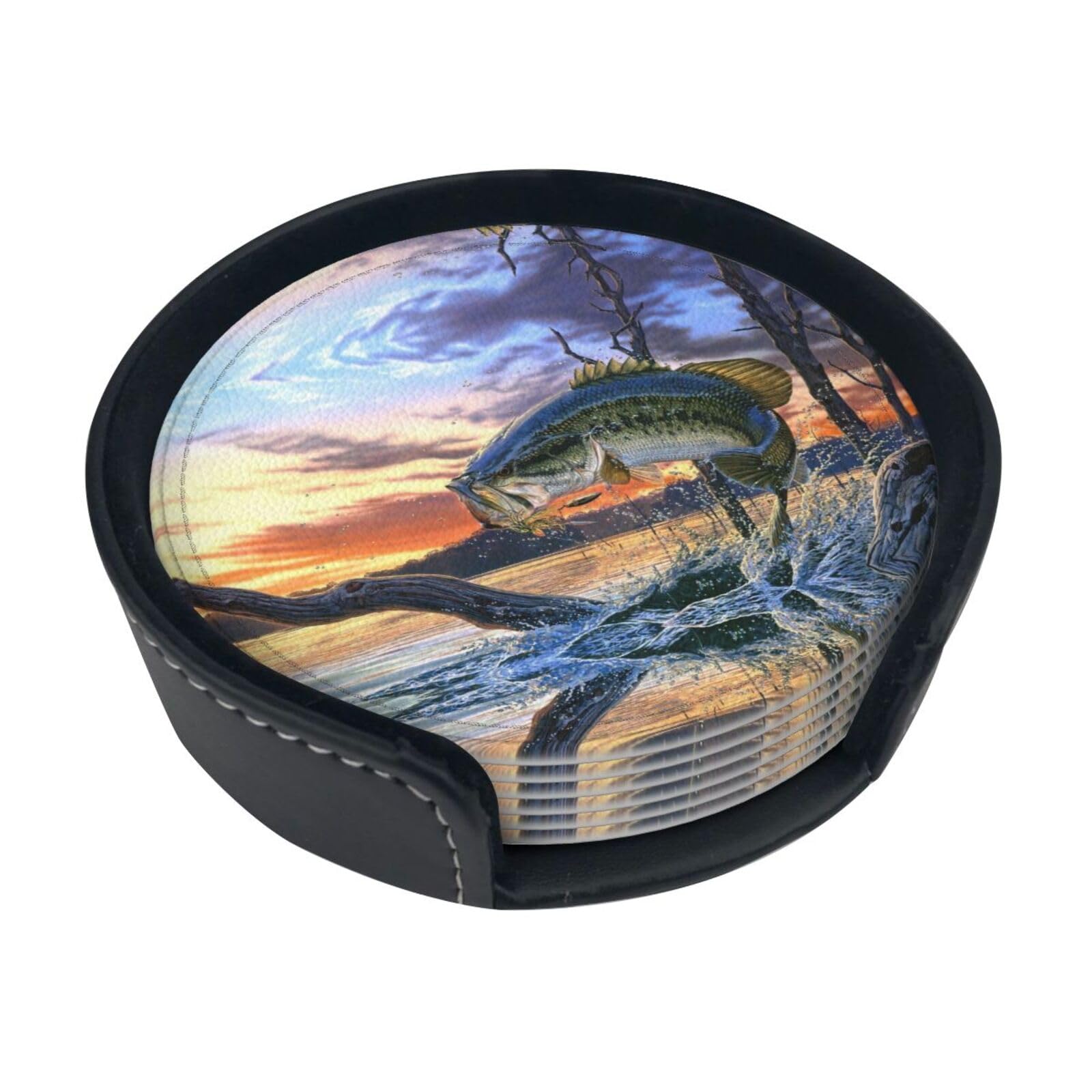 Bass Fishing Wave Print Coaster Decorative Coffee Cup Beverage Coasters Wine Beer Bar Coasters