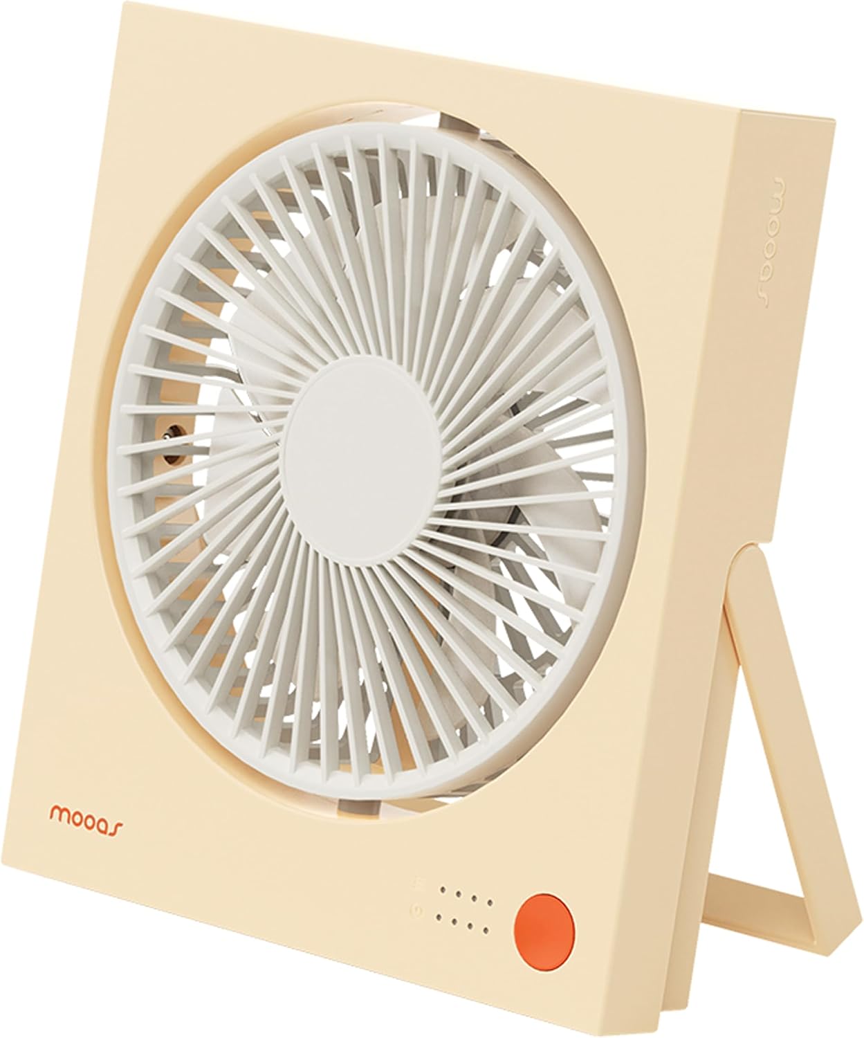 mooas Magnet Square Cordless Desk Fan, Quiet, Rechargeable (Neon Orange) | 4 Speed Wind Control, 7 Blades, High-Capacity Battery, USB-C Charging, Versatile Mounting Options, Flexible Angle Adjustment