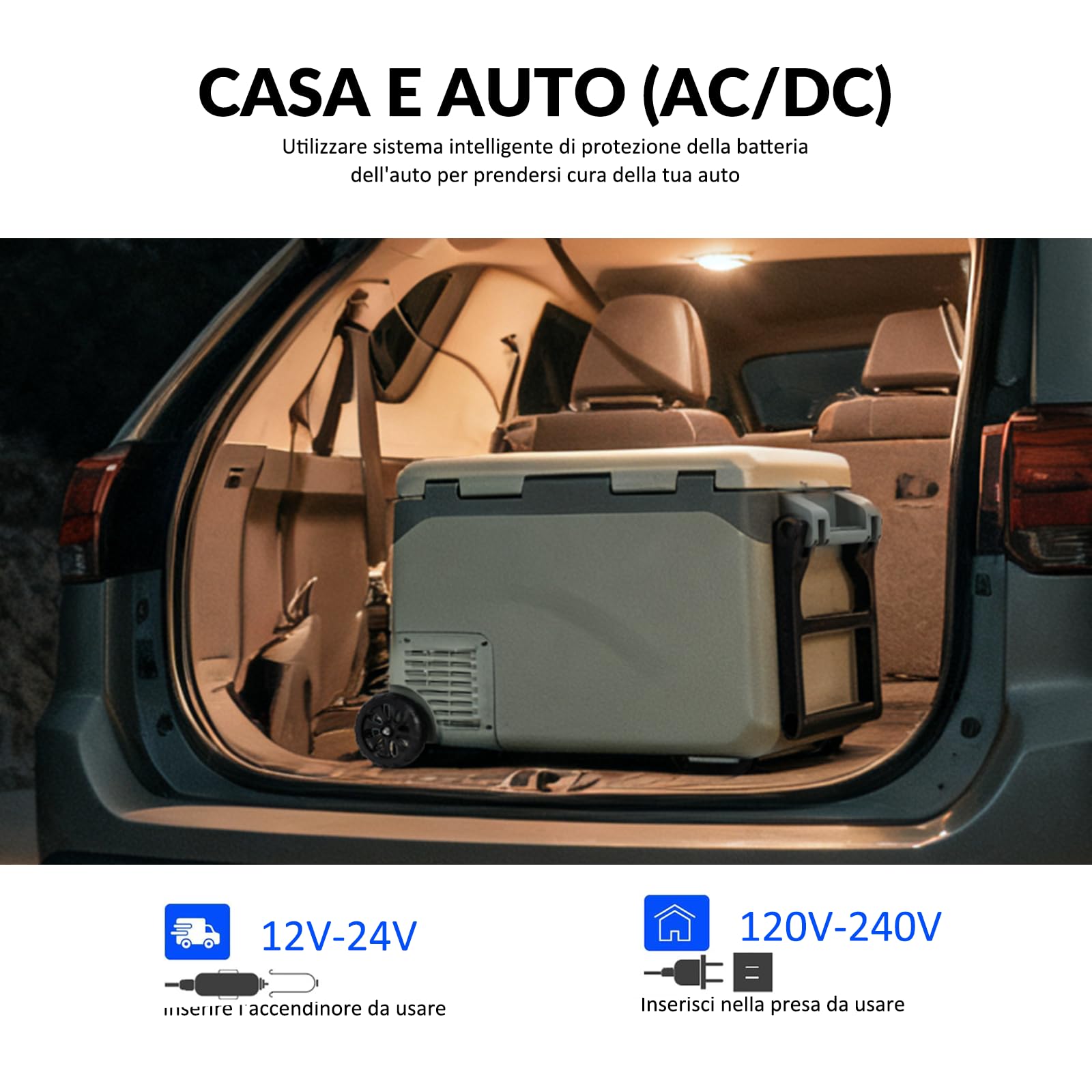 GD40W 43L Frigorifero Portatile Per Auto Congelatore 12/24V DC,Asta Telescopica E Ruote Mini Frigo Per Viaggio, Picnic, Campeggio Uso Esterno, da -20℃ a 20℃