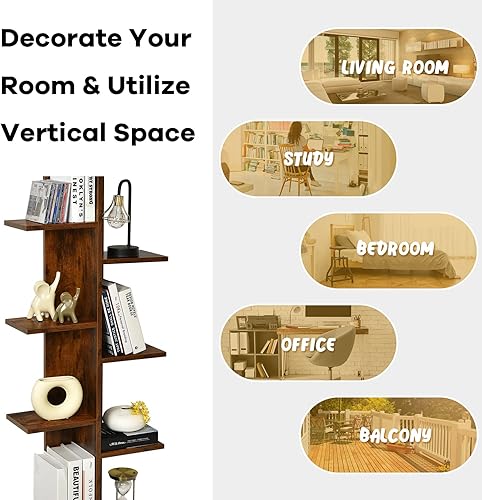 Miniatura 8 de Estantería moderna, estantería geométrica con 8 estantes abiertos, estantes de madera para libros, estante de almacenamiento que ahorra espacio,