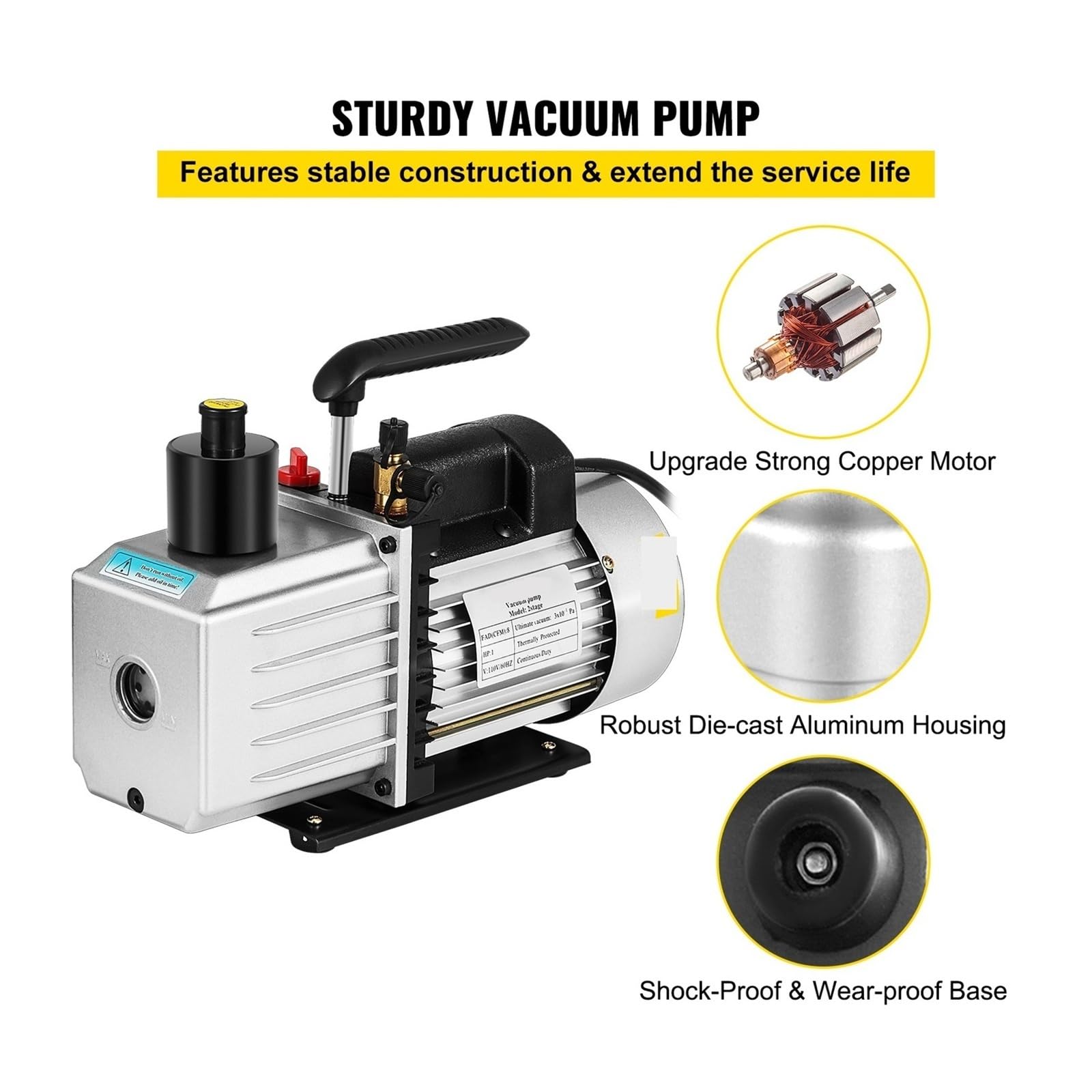 Vakuumpumpe, Vakuumpumpe 1 PS, zweistufig, HVAC-Drehschieber-Entgasungsverarbeitung, Klimaanlage, Auto-AC-Kältemittel-Vakuumpumpe, 2-stufig(8CFM 1HP)