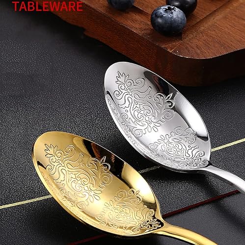 Miniatura 11 de Juego de cubiertos dorados para 10 cubiertos delicados de acero inoxidable, 40 piezas, incluye cuchillos, tenedores y cucharas, juego de vajilla Oro