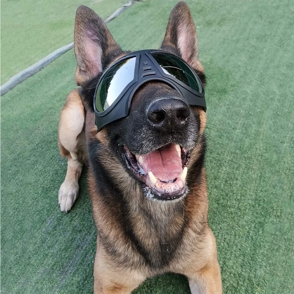 Dog Goggles Large Breed Dog Sunglasses Windproof Snowproof Pet Goggles, Anti-UV Pet Aviator Shooting Dog Goggles for Dog Travel Ski Dog Glasses