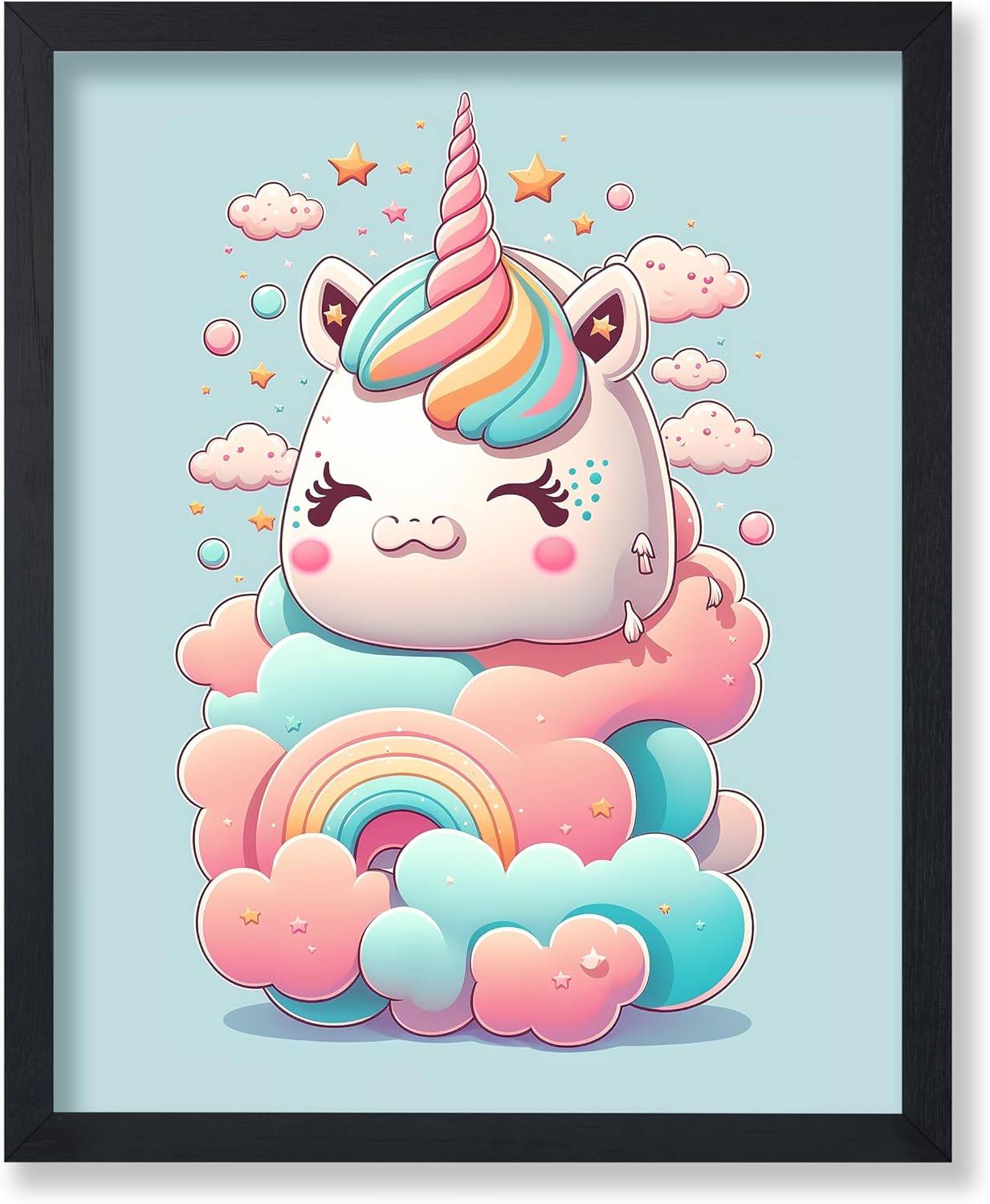 Poster Master Unicorn Poster - Rainbow Print - Clouds & Stars Art - Girly Art - Gift for Boys, Girls, Kids & Parents - Aesthetic Decor for Nursery, Kid's Room or Playroom - 8x10 UNFRAMED Wall Art