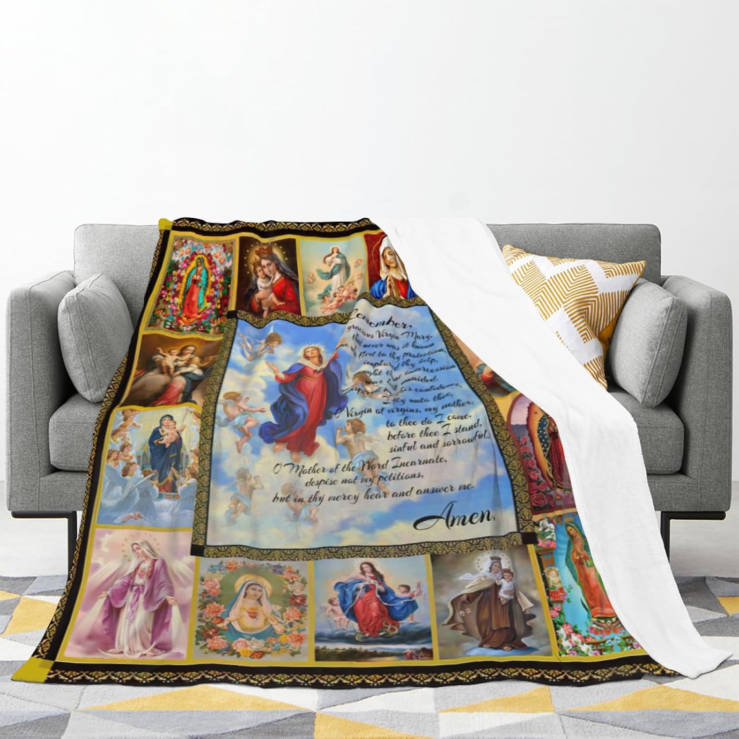 Virgen de Guadalupe Blanket Manta de la Virgen de Guadalupe Women Blanket Prayers Blankets Mary Mother of God Jesus Throw Blankets Cozy Soft for Couch Sofa ​Bed Christmas Decor 60"x50"