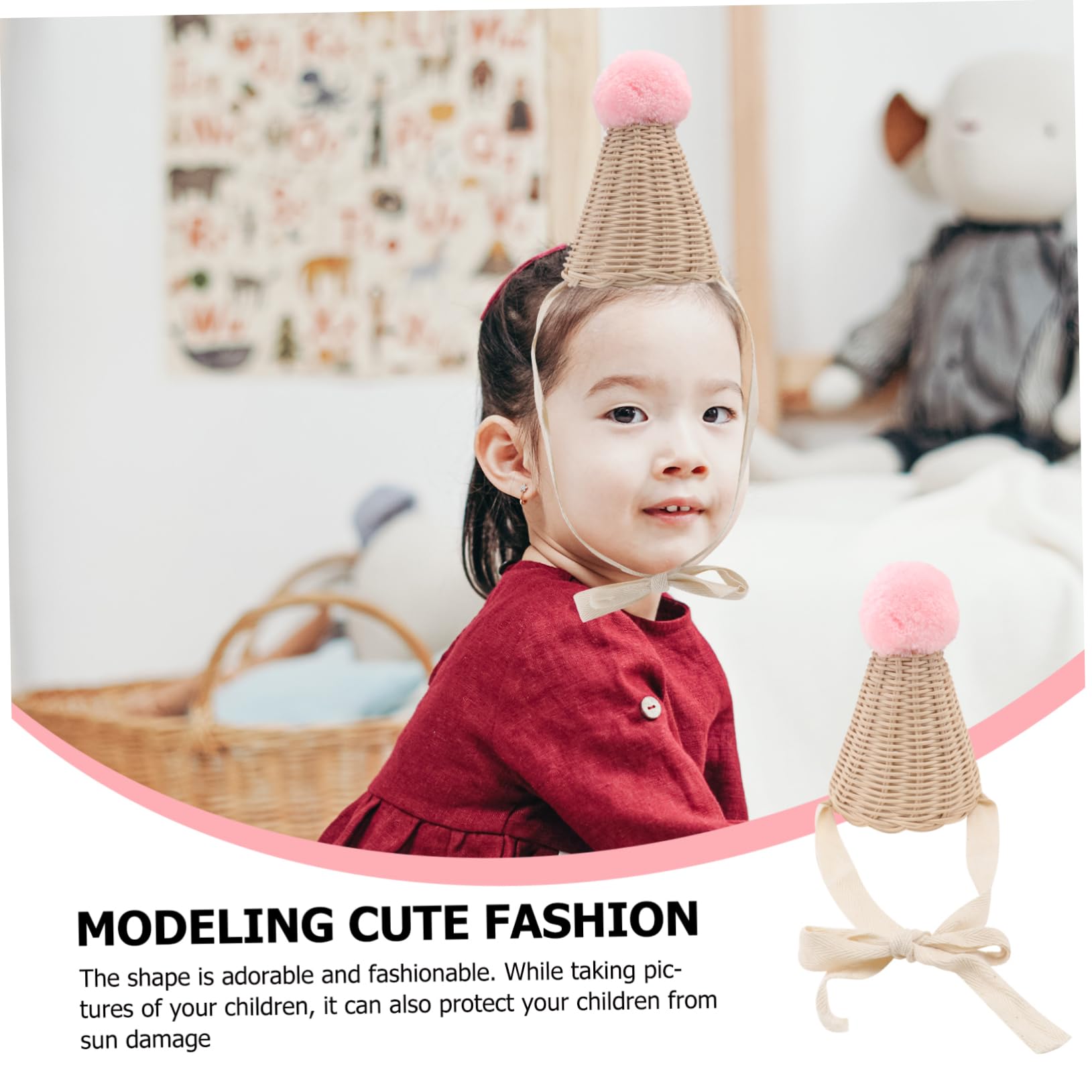 Abaodam 3piezas Sombrero Divertido para Niño Niña Gorro Decorativo De Rattan Pompones Accesorio Fotográfico Adorable para Ocasiones Especiales y Disfraces