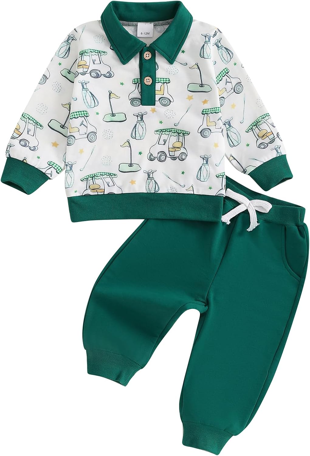 Chloefairy Toddler Baby Boy Golf Outfit Golf Cart Print Polo Sweatshirt Top Long Pants Set 2Pcs Boys Fall Clothes 6M-4T