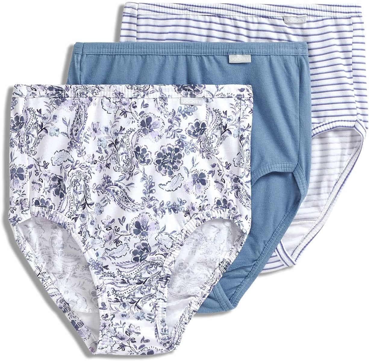 Jockey Women's Underwear Plus Size Elance Brief - 3 Pack, Fresh Coast/Montauk Stripe/Paisley Floral, 10