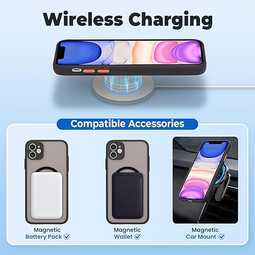 Miniatura 3 de ZCDAYE Funda magnética para iPhone 11, compatible con carga inalámbrica tacto sedoso parte trasera de policarbonato mate TPU parachoques a prueba de