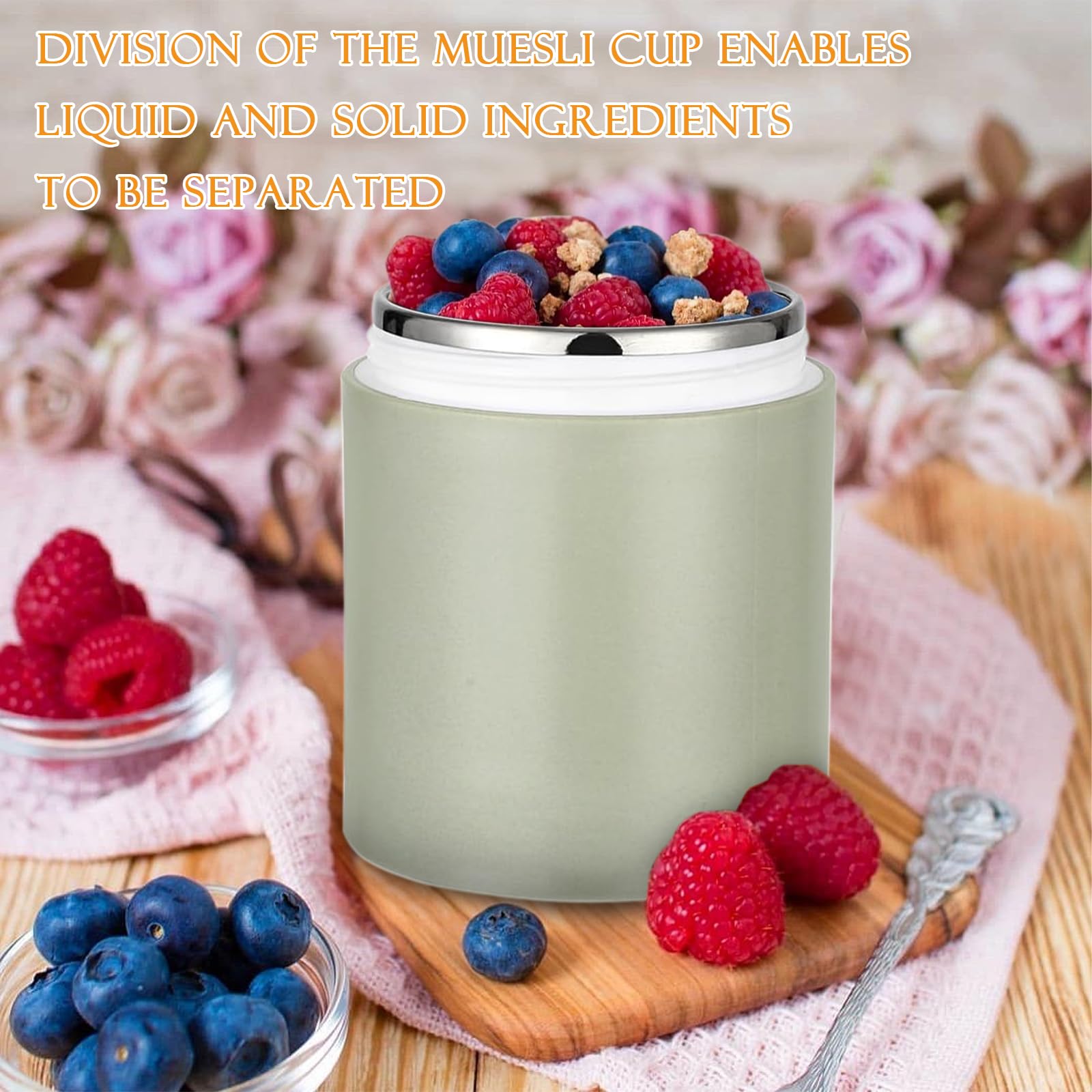 Chedin Müslibecher To Go mit Deckel, Edelstahl Porridge Becher 730ml Auslaufsicher joghurtbecher to go mit löffel und Deckel,Doppelschicht Auslaufsicherer Einmachgläser perfekt für Arbeit (Grün)