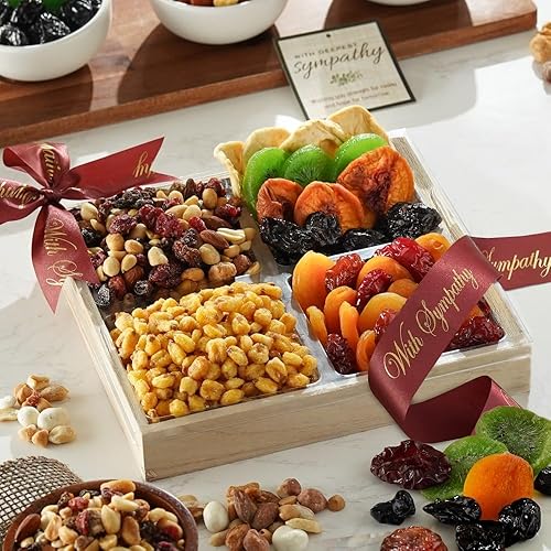 Cesta de regalo de frutos secos y frutos secos, una bandeja de regalo gourmet de condolencia saludable para condolencia - Broadway Basketeers