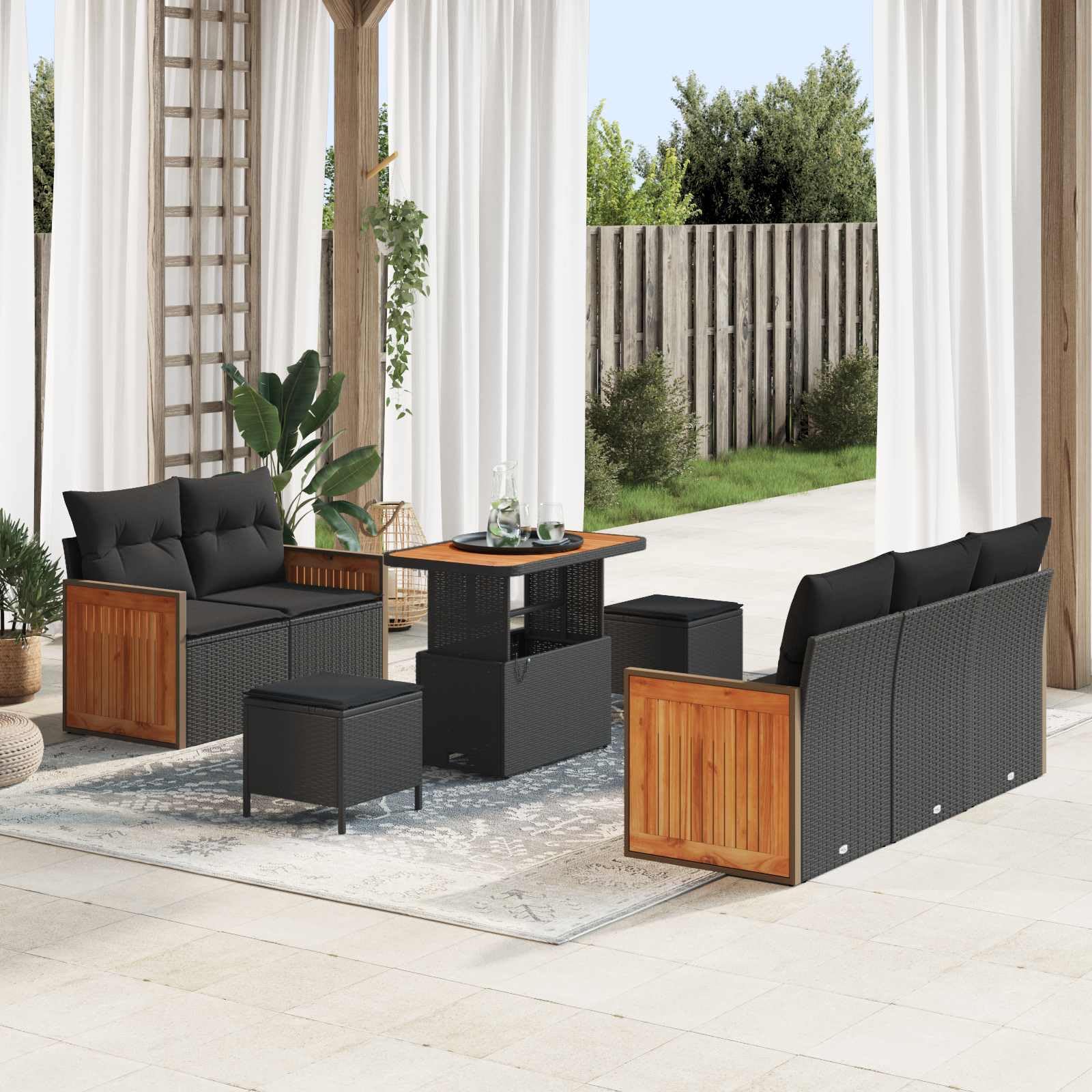 HaoChrymec Conjunto sofá jardín, poliratán Negro, 8 plazas, 8 Piezas