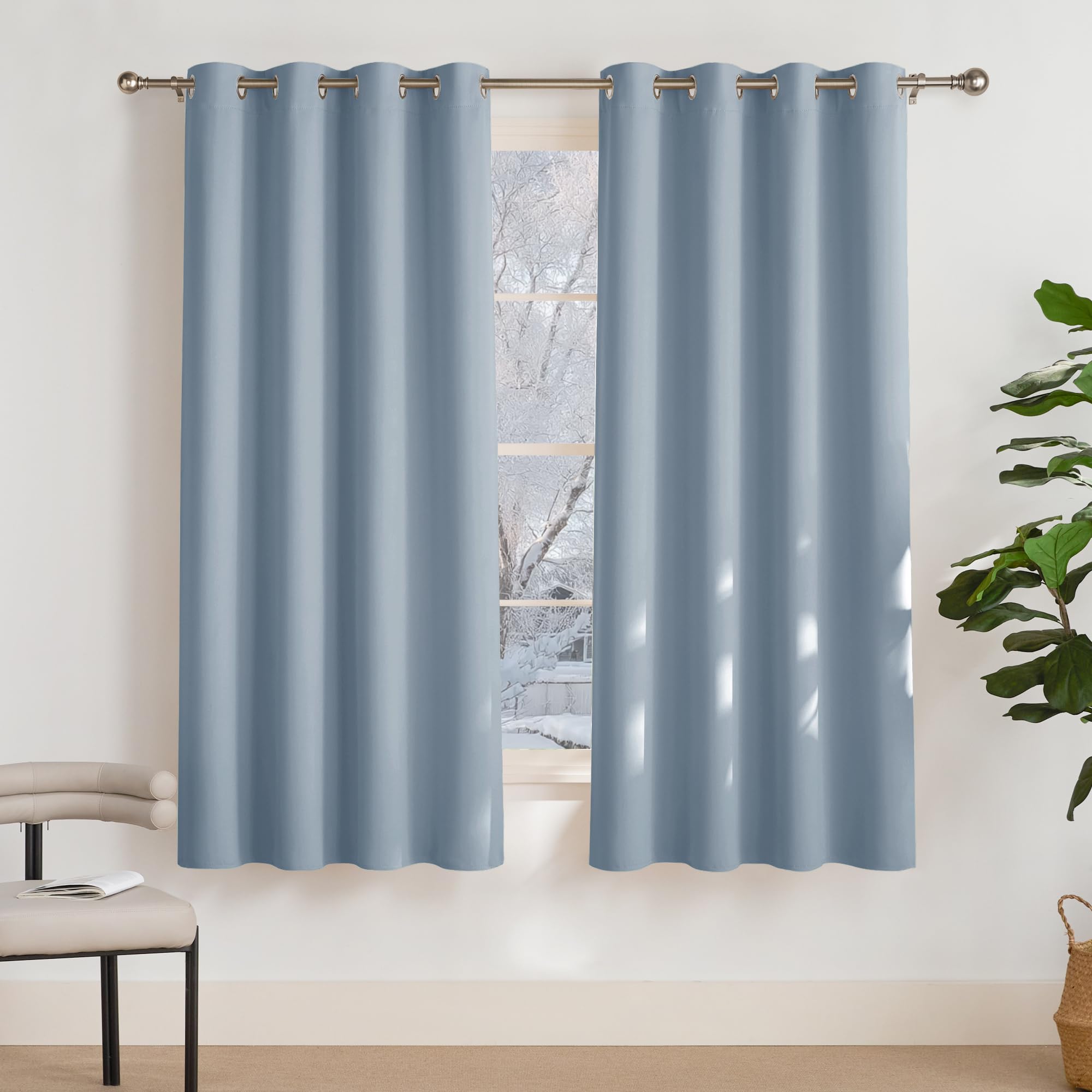 PONY DANCE Tende Oscuranti per Interni con Anelli Curtains Camera da Letto Modern Tende Termiche per Soggiorno e Cameretta Bambini 2 Pezzi L 140 x A 175 cm, Blu Vintage