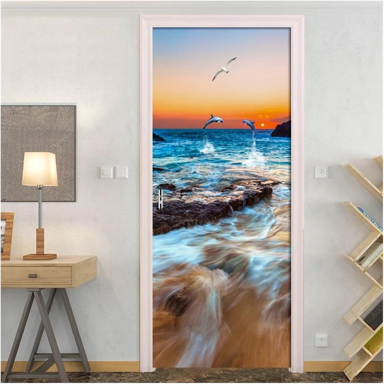 ドアデカール3D 3D 日没海景ドアステッカーモダンなヨーロッパスタイル
