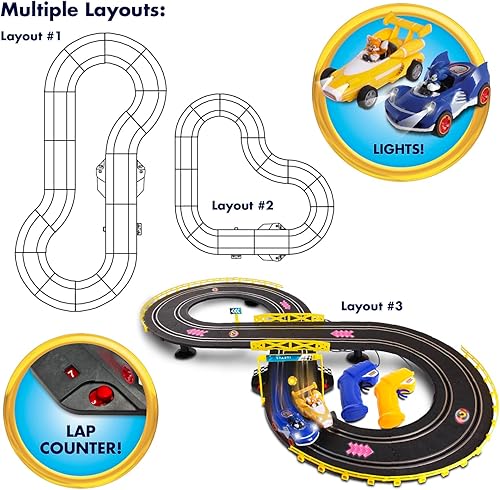 Miniatura 4 de NKOK Sonic & Tails RC Slot Car Set Race Set Vehículo Negro, Coches Rase on Figure-8 Track, cuenta con un contador de vuelta, artículo perfecto para