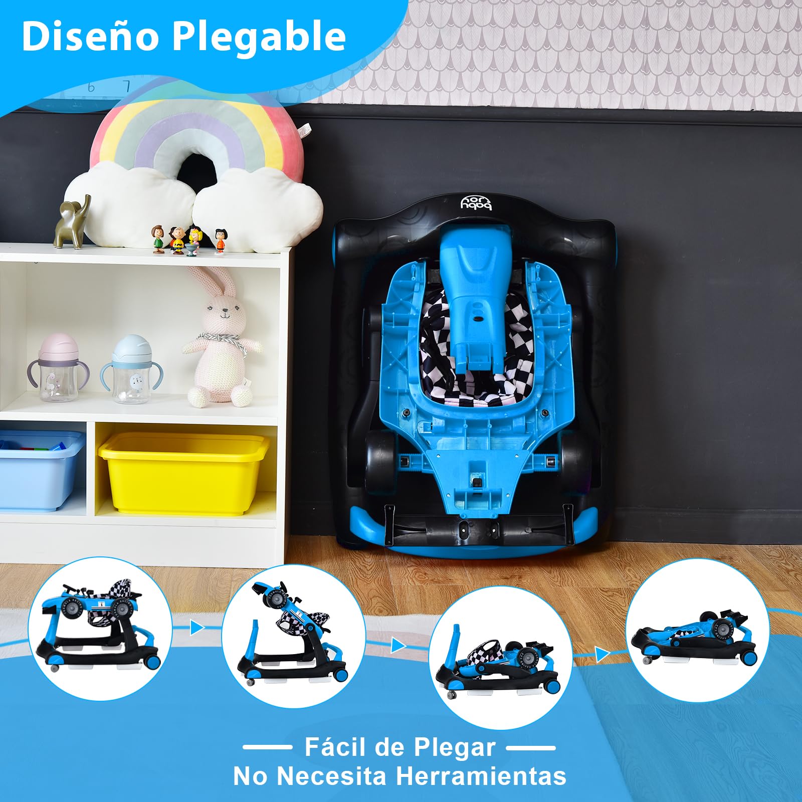 RELAX4LIFE 4 en 1 Andador para Bebés 6-18 Meses, Andador Plegable con Altura Regulable en 3 Niveles, Tacatá Bebés con Luces, Sonidos y Velocidad Controlable, 64 x 73 x 50,5-55,5 cm (Azul) — view 7