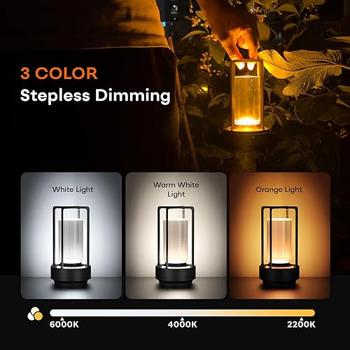 Miniatura 5 de Lámpara de mesa LED portátil inalámbrica, lámpara de escritorio recargable con sensor táctil (2600 mAh), regulable de tres niveles adecuada para