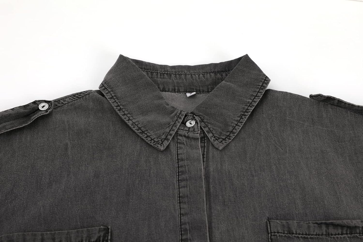 chouyatou Women's Casual Distressed Button Down Sleeveless Denim Jean Shirt Tops - Image 3