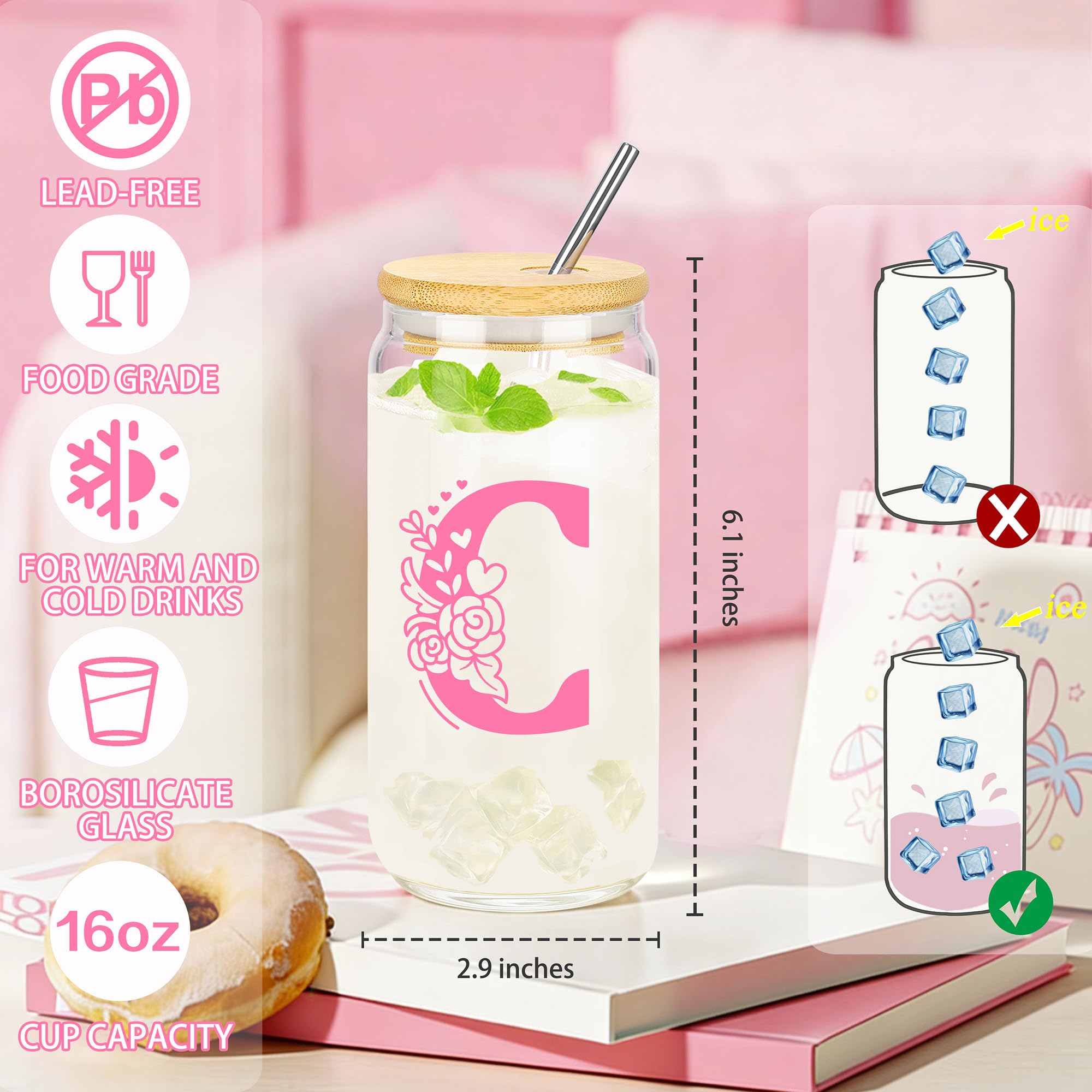 Personalized Monogrammed Customized Pink Birthday Gifts for Women, Initial C Birthday Gift Basket for Women Mothers Day Christmas Valentines Day Ideas Present for Her Set of 7
