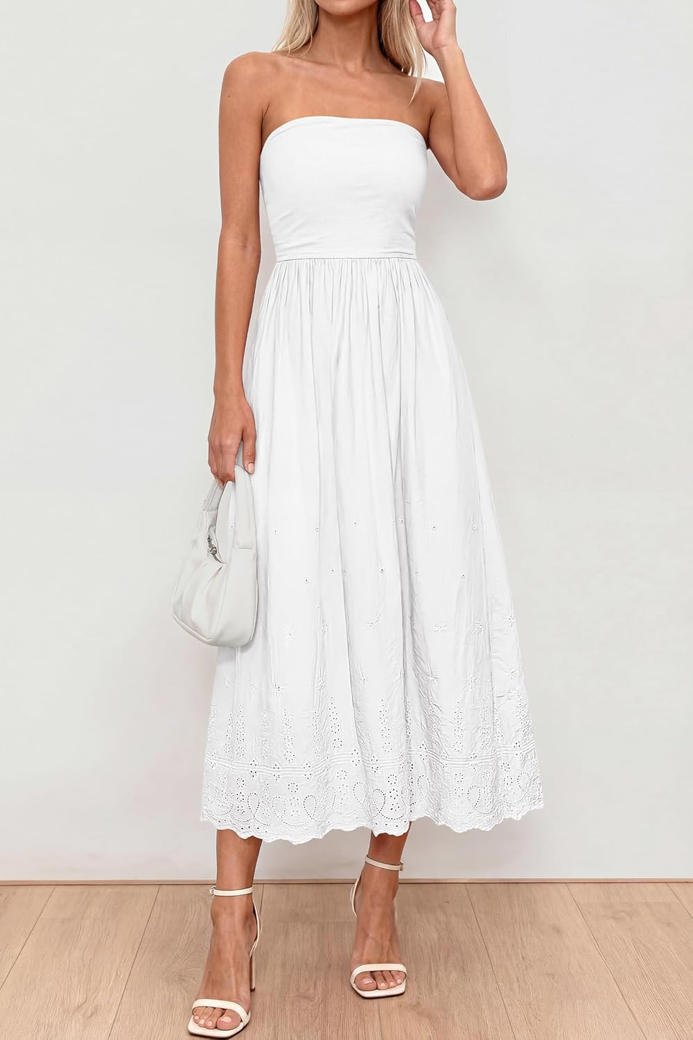 PRETTYGARDEN Womens Summer Dresses 2026 Sexy Sleeveless Tube Top Long Dress Eyelet Cotton Maxi Beach Sundress Pockets - Image 3