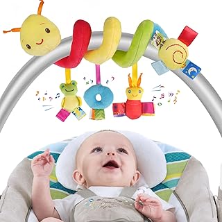 Pram Toys for Babies 0-6 Months, Soft Plush Car Seat Toys with Rattles, Cartoon Hanging Baby Toy for Newborn Toys, Sensory...