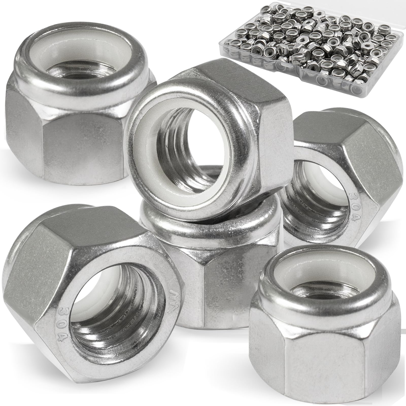 Vifmy 190 Pack 6#32 Nylon Insert Lock Nuts,304 (A2-70) Stainless Steel Locknuts,Standard Inch Thread Nylock Nuts
