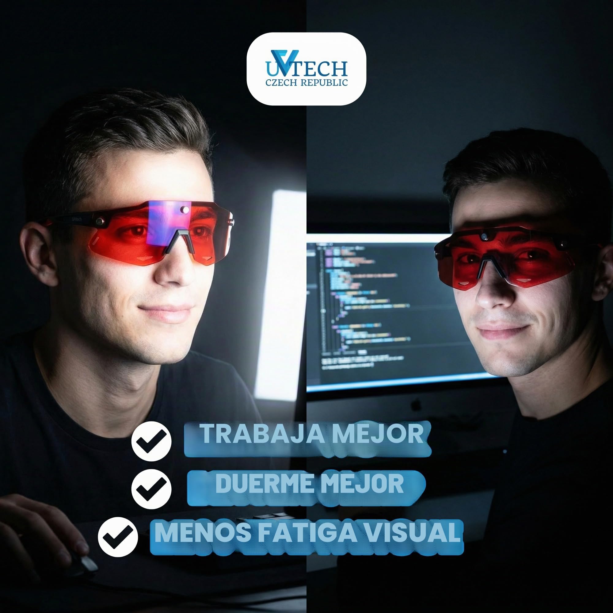 Sleep Ultimate 2 gafas de filtro de luz azul 3 en 1 – Lentes intercambiables magnéticas (rojo, naranja, amarillo) – Gafas de pantalla antiluz azul, gafas de dormir, biohacking, montura TR90