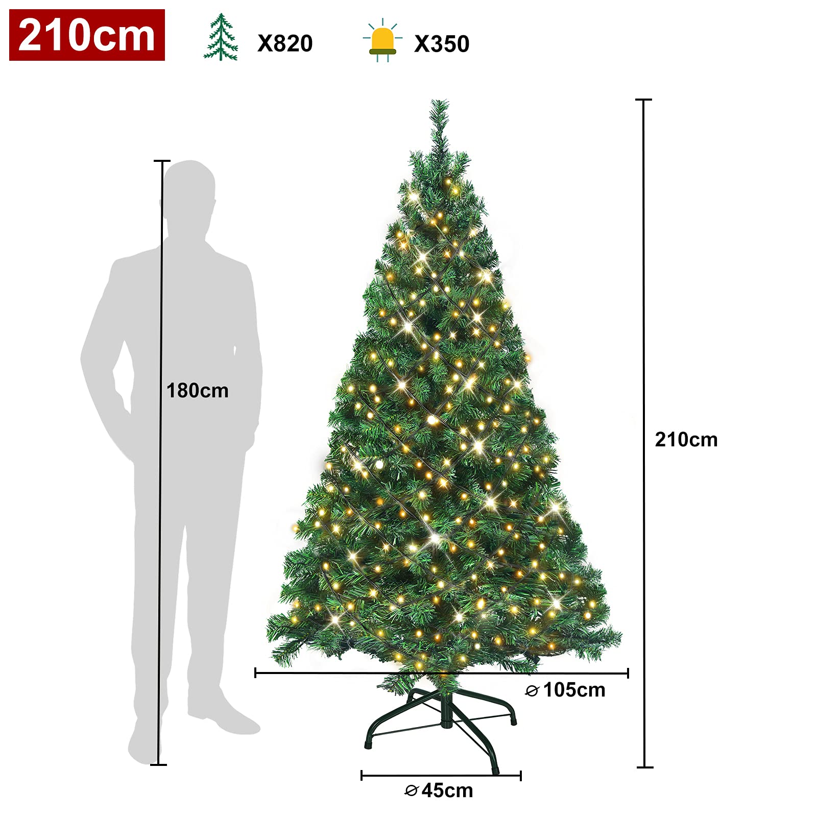 HOMCOM Kunstkerstboom 1,5 M Kerstboom Dennenboom 360 Takken Metalen Voet Pvc Groen O50 X 150 H Cm~13qflsrgor001