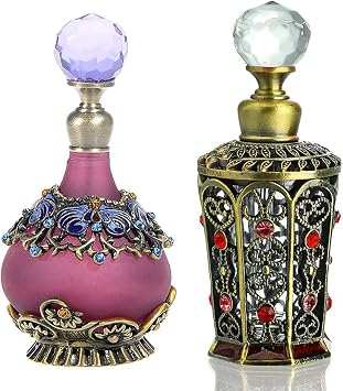 YUFENG 25MLPurple Glass Perfume Bottles and 10ML Vintage Jeweled Decorative Fancy Crystal Perfume Decanter Vials