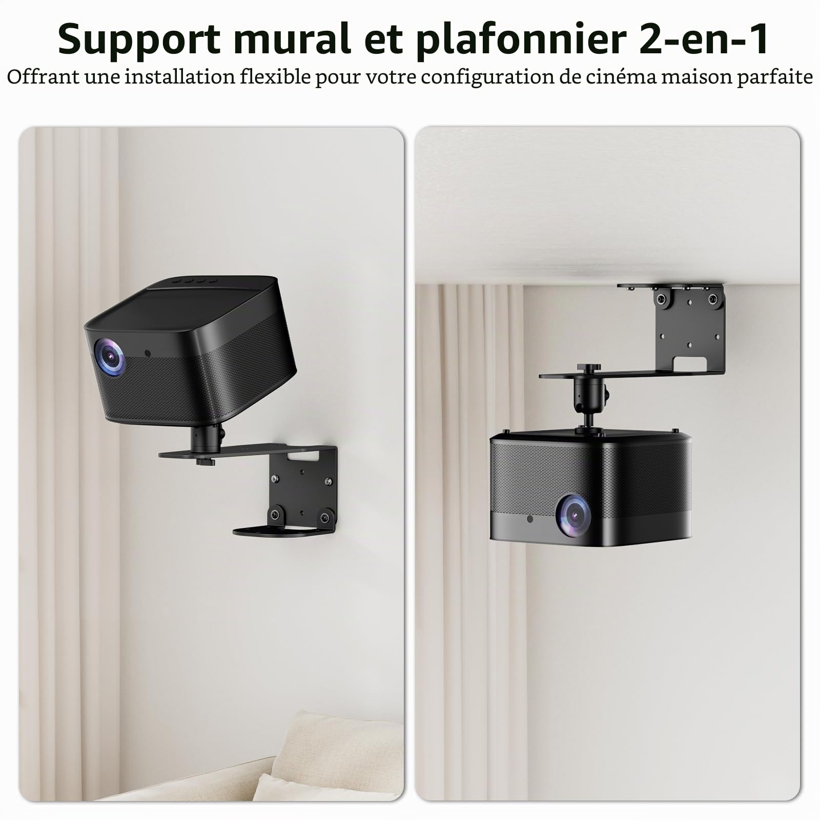Support Universel Projecteur Plafond Mural Fixation 1/4", Capacité 10 kg, Rotation 360°, Ajustement 12 cm