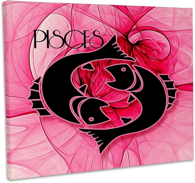 3dRose, Lady Pisces in Pink and Black Swirls Zodiac Collection, Museum Grade Canvas Wrap 14x11