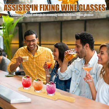 4PCS Flight Board for Tasting, 3 Slots Wooden Wine Holder Serving Display Rack Paddle 2.17 INCH Dia Base, Paddle Board Drink Holder for Whiskey, Beer, Drink Glass Jars, (Round) 15.35L x 3.35W